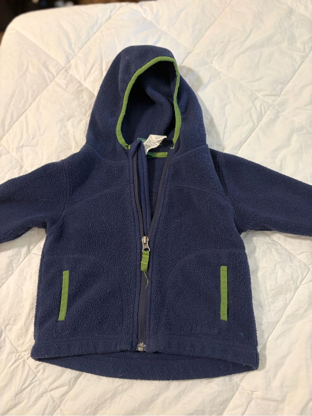 L.L. Bean Navy Fleece Hoodie with Green Trim